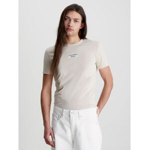 Calvin Klein pánské béžové tričko TRANSPARENT STRIPE LOGO - M (ACI)